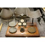 Victorian Oak Postal Scales by Houghton & Sons, London with Weights, 42cms wide