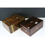 An antique rosewood box with inlay decoration and a similar mahogany box.