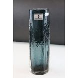 Geoffrey Baxter for Whitefriars, Textured Glass 'Cucumber' vase, pattern 9679 in Indigo, h.30cms