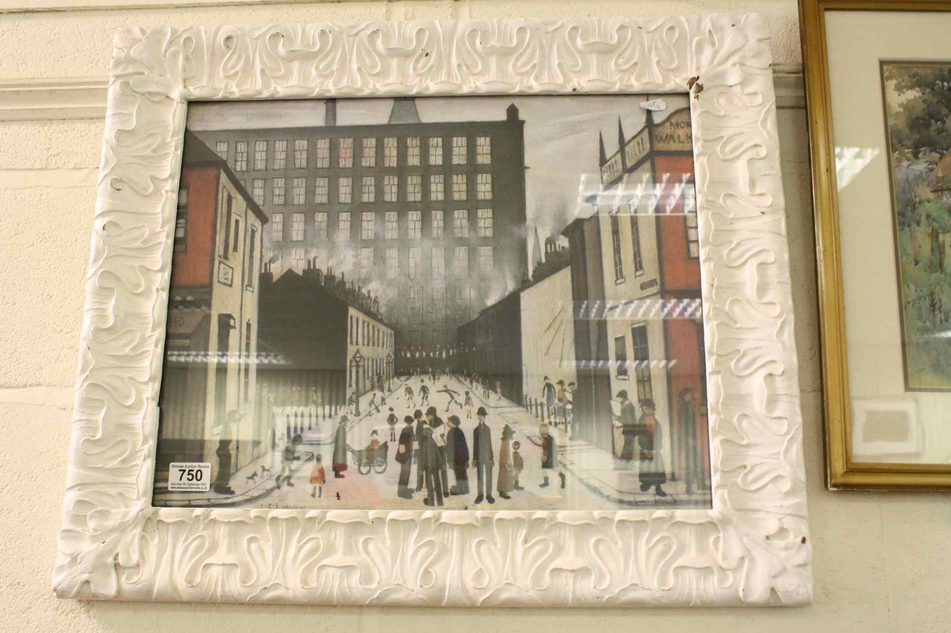 LS Lowry 1887-1976, a framed print, northern street scene with figures, 39 x 49cm