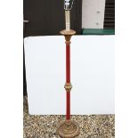 Mid 20th century Giltwood Effect and Red Fabric Covered Standard Lamp, h.155cms