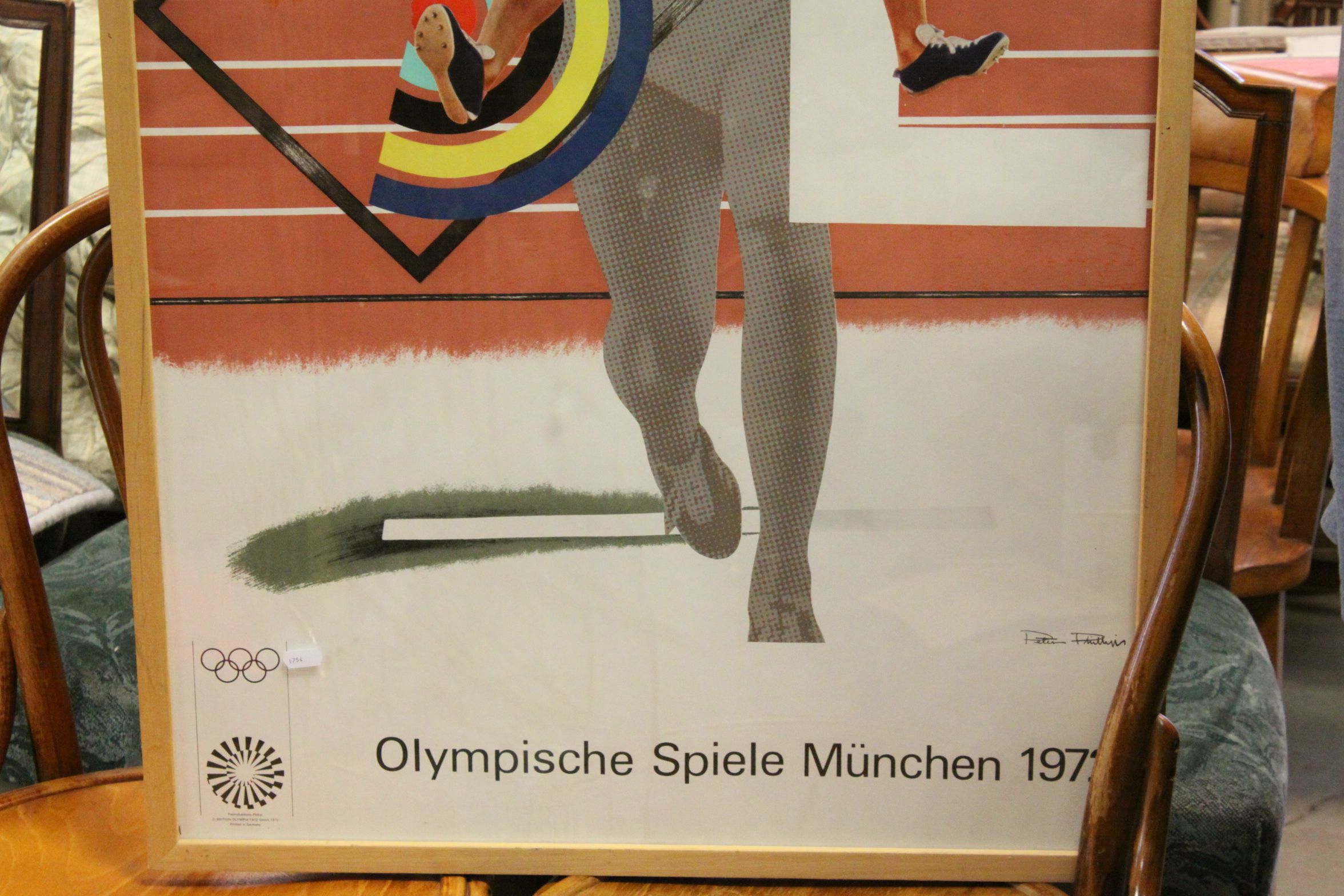 Reproduction Peter Phillips Munich Olympics 1972 Poster, 101cms x 63cms, framed and glazed - Image 3 of 4