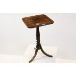 19th century Rosewood Wine Table raised on a turned pedestal support with three splayed legs, h.
