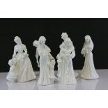 Six Royal Worcester White Glazed Figurines including Two 'Our Cherished Moments' (Mothering Sunday