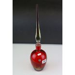 Flavio Poli Murano Seguso Sommerso Italian Red Art Glass Large Bottle with Stopper, h.48cms