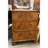 Georgian Style Walnut Chest of Three Drawers raised on bun feet, h.79cms w.60cms