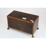 Regency Mahogany Tea Caddy, cross-banded and with string inlay, the hinged lid opening to reveal two