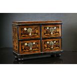 A William & Mary style walnut and marquetry chest of small size, inlaid with ivory and mother-of-