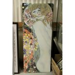 After Gustav Klimt, a large symbolist art print on canvas entitled 'Wasserschlangen', 140 x 57cm