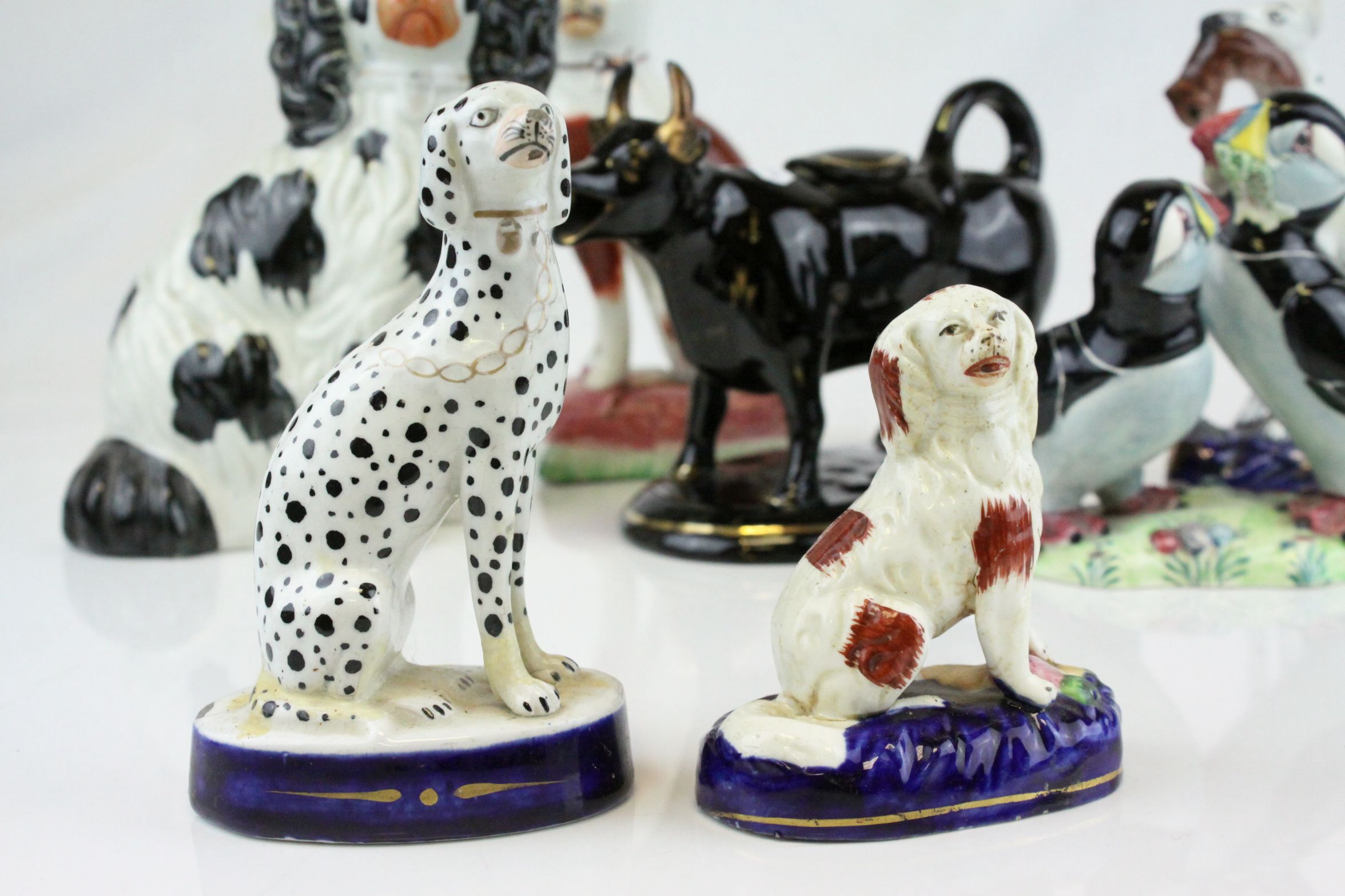 Collection of Ceramics including Four Staffordshire Dogs, Jackfield Black Cow Creamer with Gilt - Image 2 of 6