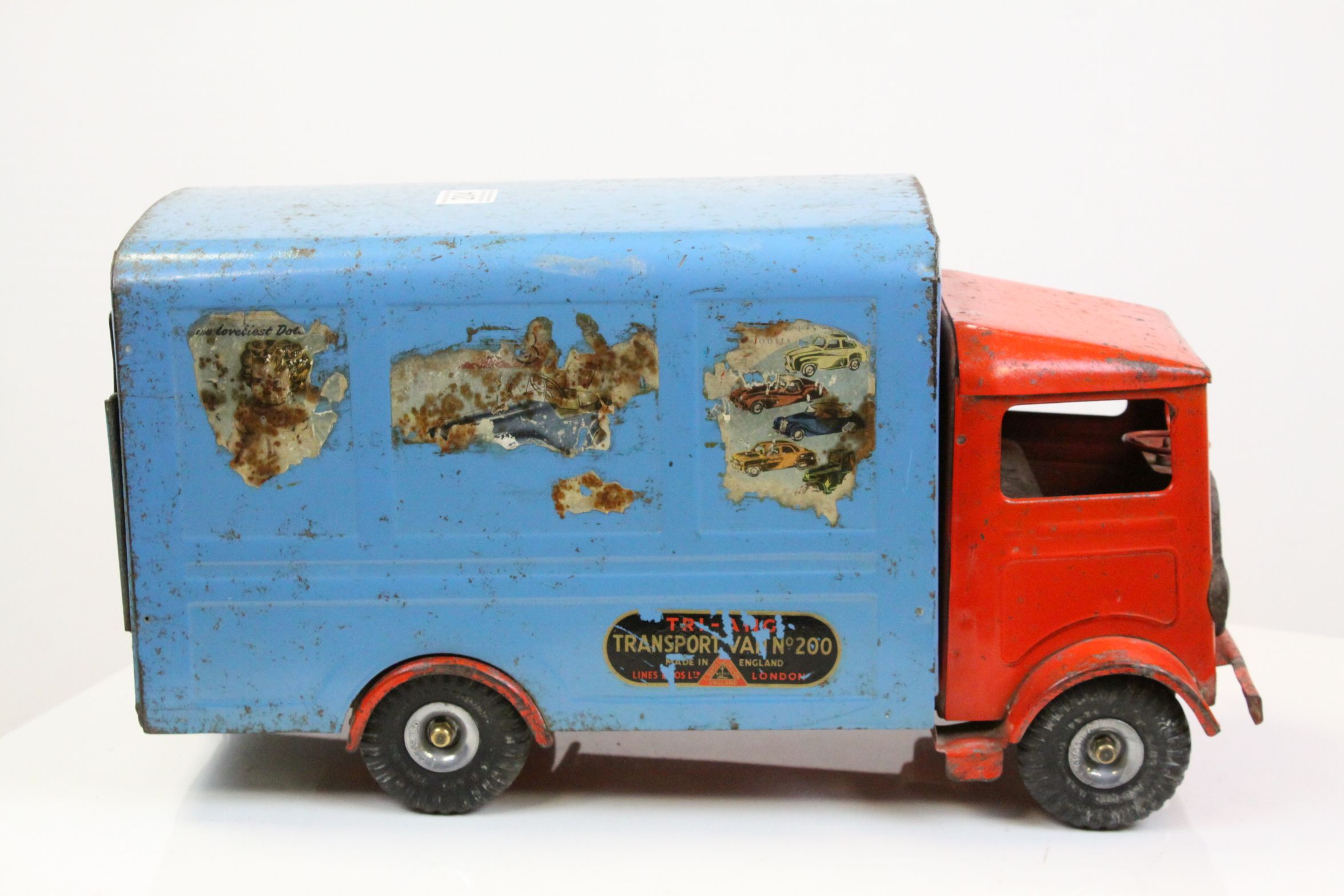 Tri-ang Pressed Steel 200 Series Transport Van No 200, painted red and blue, with partial - Image 3 of 5