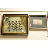 Oil Painting of French Can Can Girls, 30cms x 37cms together with a Pen and Wash of Sailing Boats,