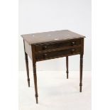 19th century Mahogany Two Drawer Side Table raised on ringed turned legs, w.63cms h.71cms