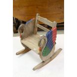 Hardwood Child's Rocking Chair, the arms carved in the form of Swans, h.64cms w.49cms