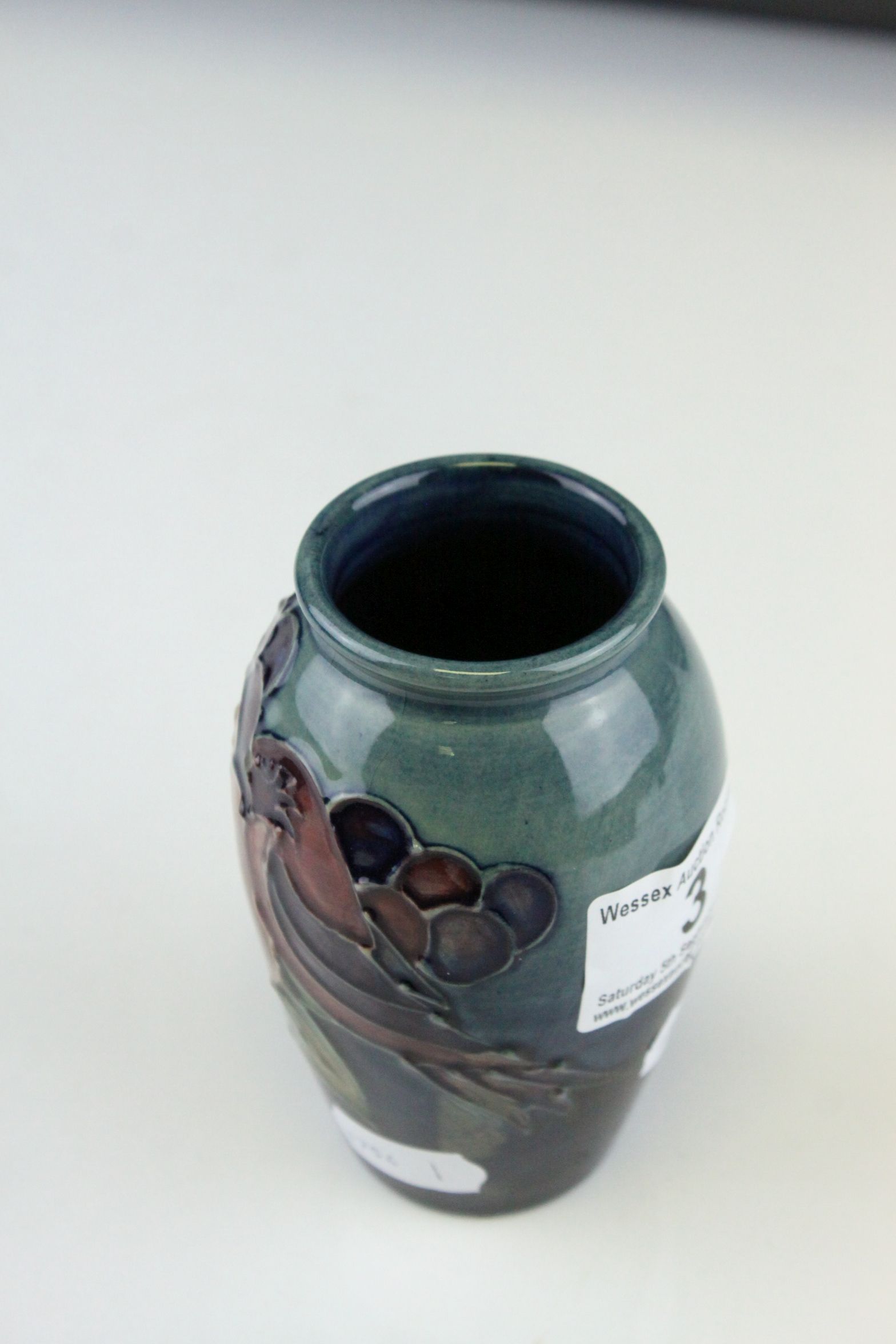 William Moorcroft Tubelined ' Bird and Pomegranate ' design Vase, green stamped mark to base, h. - Image 5 of 5