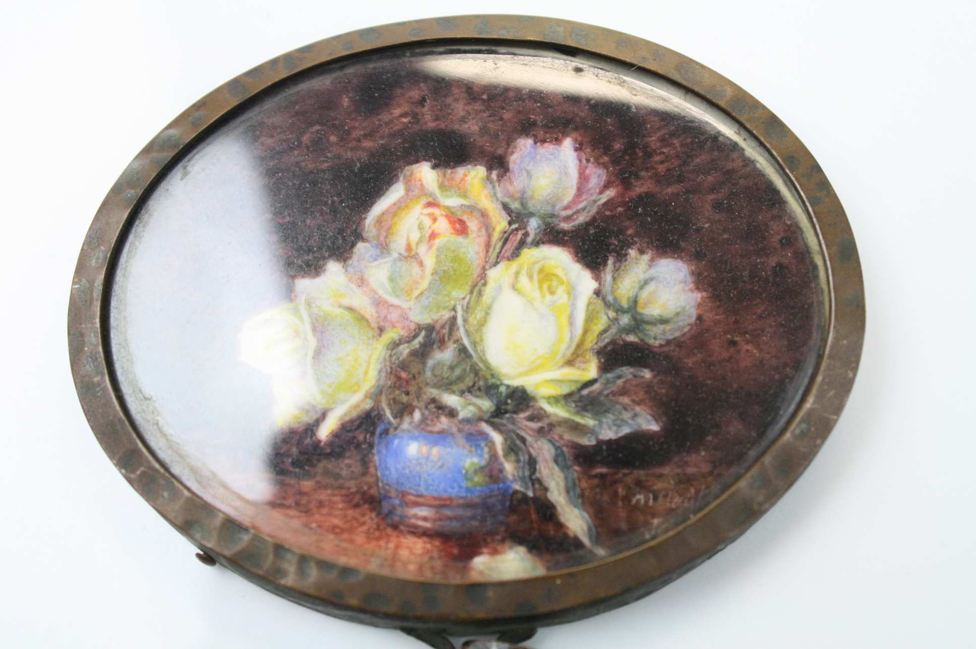A 19th century oval miniature of a floral display signed Marion Clayton Jones Kent, entitled ' - Image 3 of 4