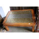 20th century Coffee Table, the glass top inset with Three Pence, Shillings and Two Shillings