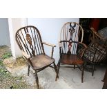 Two 19th century Ash and Elm Hoopback Windsor Elbow Chairs