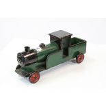 Early to Mid 20th century Scratch Built Wooden Model of a Green Steam Train / Locomotive, L.35cms