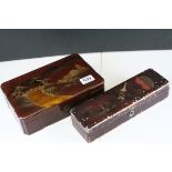 Two wooden boxes; one lacquered with Mount Fuji detail
