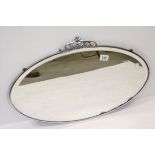 1920's / 30's Metal Framed Oval Wall Mirror with bevelled edge, L.67cms