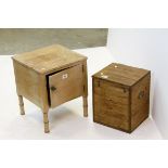 A 19th century low pine pot cupboard and a vintage pine work box