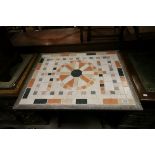 Oak Tiled Top Trestle Style Table, h.77cms w.87cms