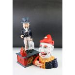 Two Replica Metal Novetly Moneyboxes - Uncle Sam and a Clown, tallest 28cms