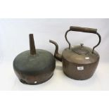 Large 19th century Copper Kettle, h.35cms together with a Large 19th century Copper Beer Sieve, h.