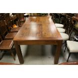 Large Modern Hardwood Dining Table raised on thick square legs, 201cms x 100cms h.77cms