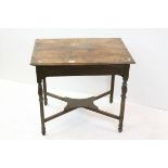 Victorian Oak Side Table with cross-stretcher, h.67cms w.76cms