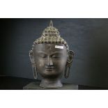 A bronze head of Buddha, H: 26 cm
