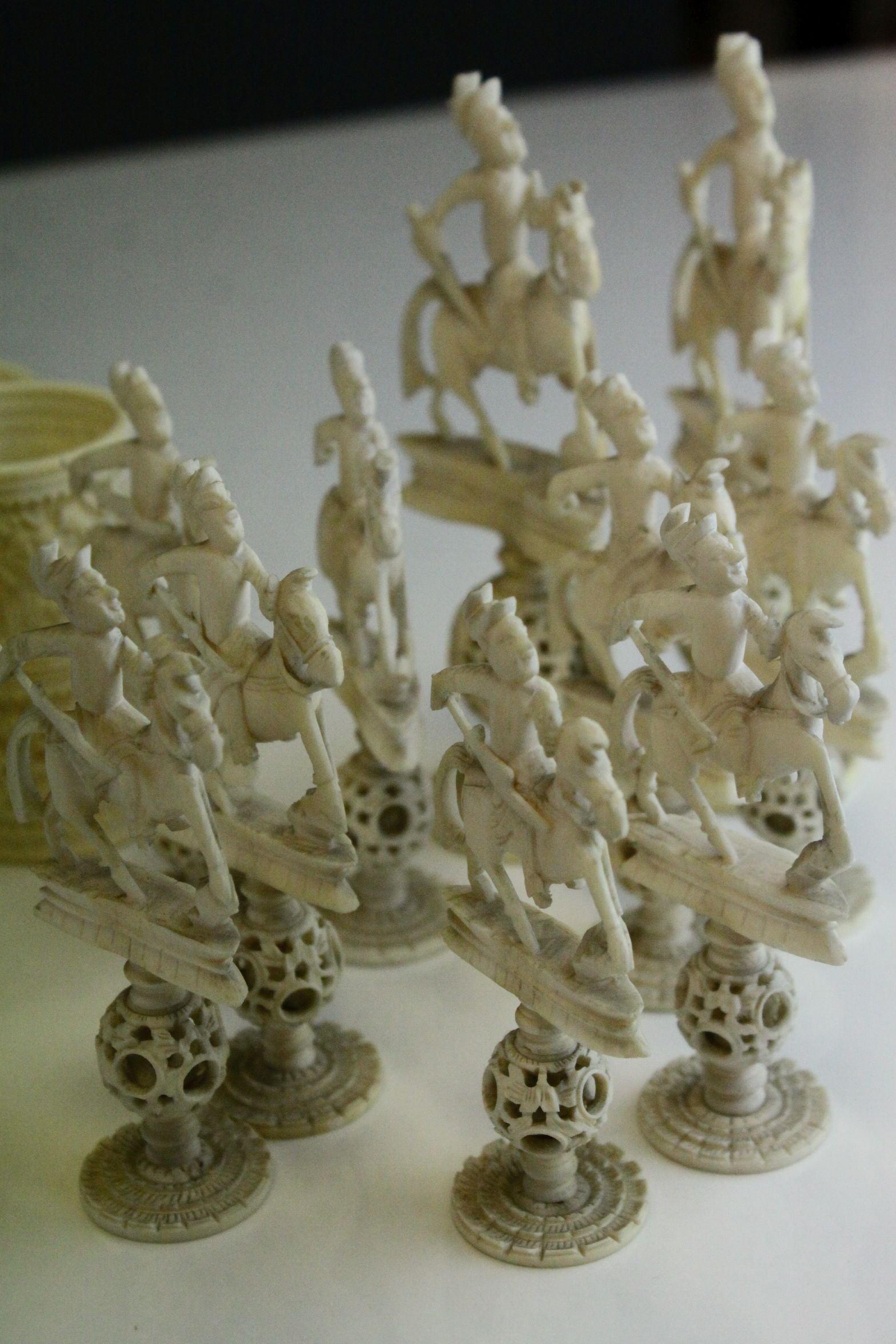 A 19th Century Chinese export carved ivory figural chess set, Canton. The white and red side - Image 23 of 26