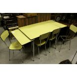 Mid 20th century Retro Draw-Leaf Kitchen Table with Yellow Formica Top and Tubular Chrome