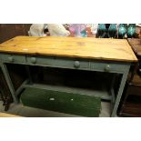 Vintage pine work table with three drawers