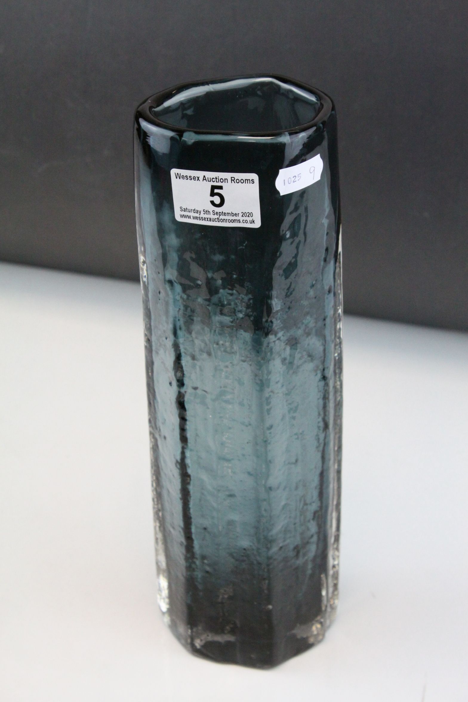 Geoffrey Baxter for Whitefriars, Textured Glass 'Cucumber' vase, pattern 9679 in Indigo, h.30cms - Image 2 of 6