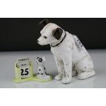Reproduction ' Nipper ' Moneybox together with a Ceramic Dog Desk Calender