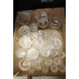 Tray of Cut Glass including Drinking Glasses, Jug, Vase, Tray, Sundae Dishes, etc