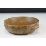 Mouseman Style Small Oak Bowl carved with a mouse to outer side, d.15cms