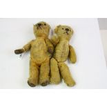 Two Early to Mid 20th century Straw-filled Teddy Bears, largest h.37cms
