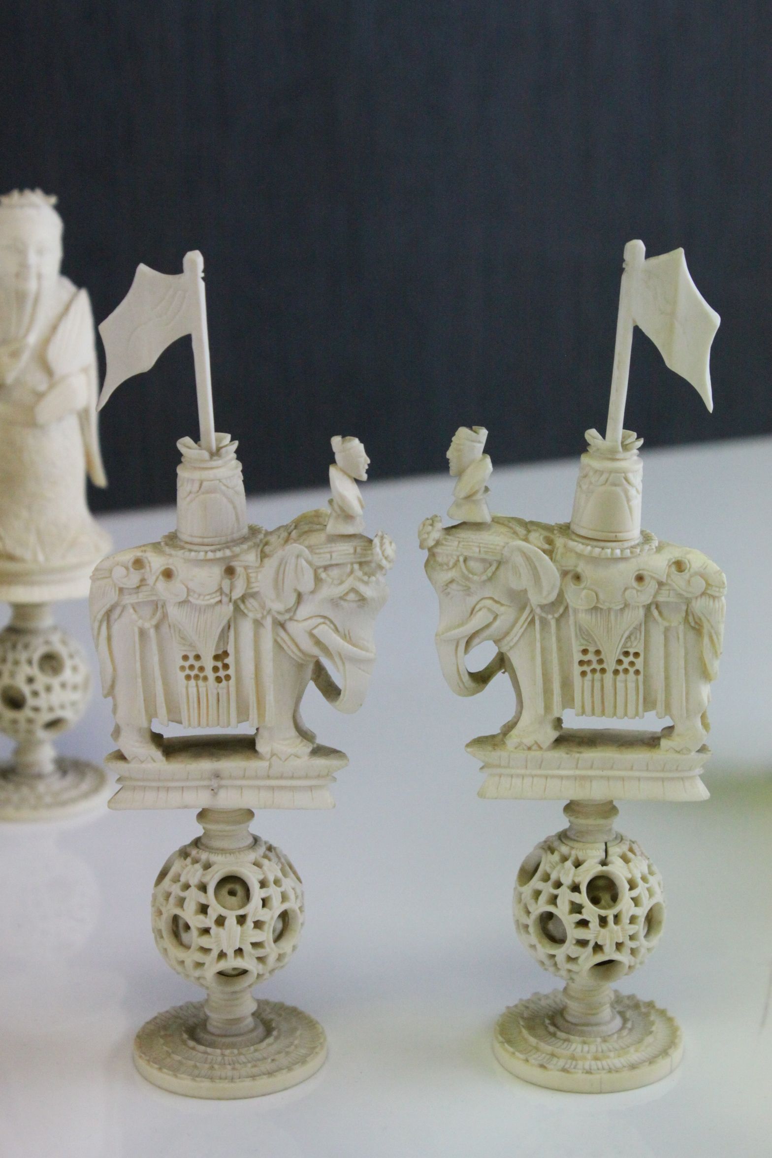 A 19th Century Chinese export carved ivory figural chess set, Canton. The white and red side - Image 21 of 26