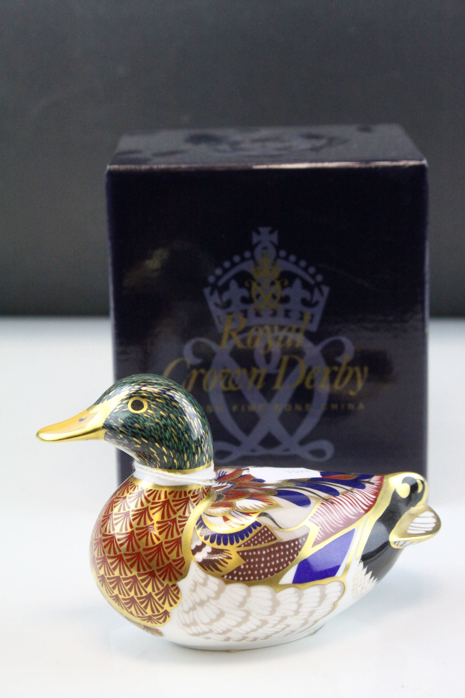 Royal Crown Derby Mallard Duck Paperweight with Gold Stopper, Boxed