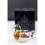 Royal Crown Derby Mallard Duck Paperweight with Gold Stopper, Boxed
