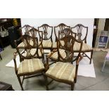 Set of Eight Hepplewhite Style Mahogany Dining Chairs with shield backs and drop-in seats (including