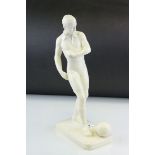 Mid 20th century Sarreguemines White Glazed Model of a Footballer, h.35cms