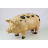 Large Painted Cast Iron Pig Moneybox. L.46cms