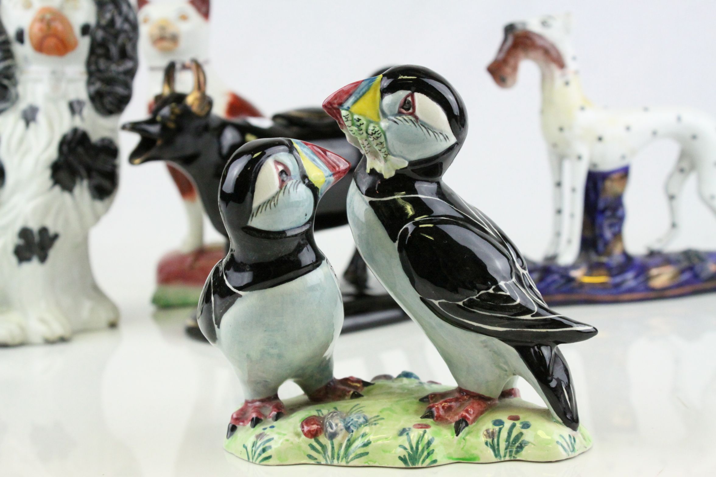 Collection of Ceramics including Four Staffordshire Dogs, Jackfield Black Cow Creamer with Gilt - Image 3 of 6