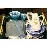A quantity of glass and ceramics to include Spode Italian bowl, willow pattern meat plate, slag