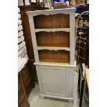 Pine cupboard with door below and open shelves above