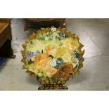 Cut Out Easel Back Firescreen in the form of a Vase of Flowers with decoupage style decoration, h.